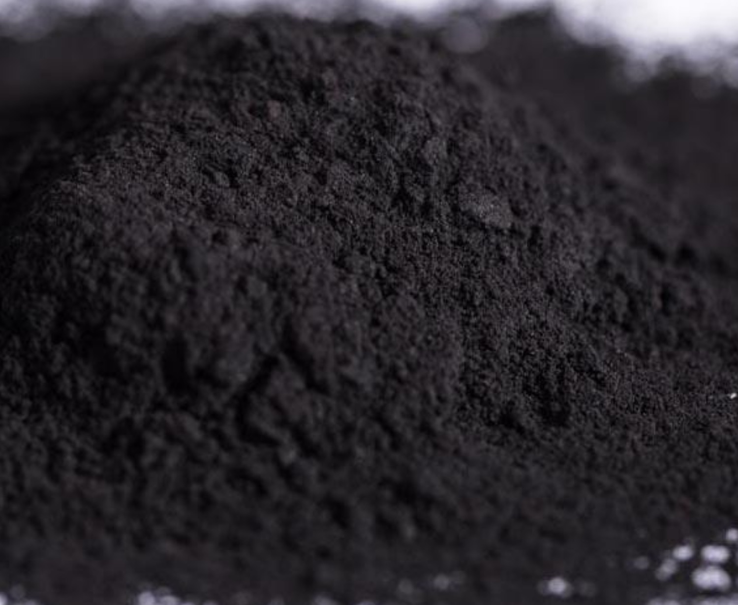 Close view of fine powdered activated carbon