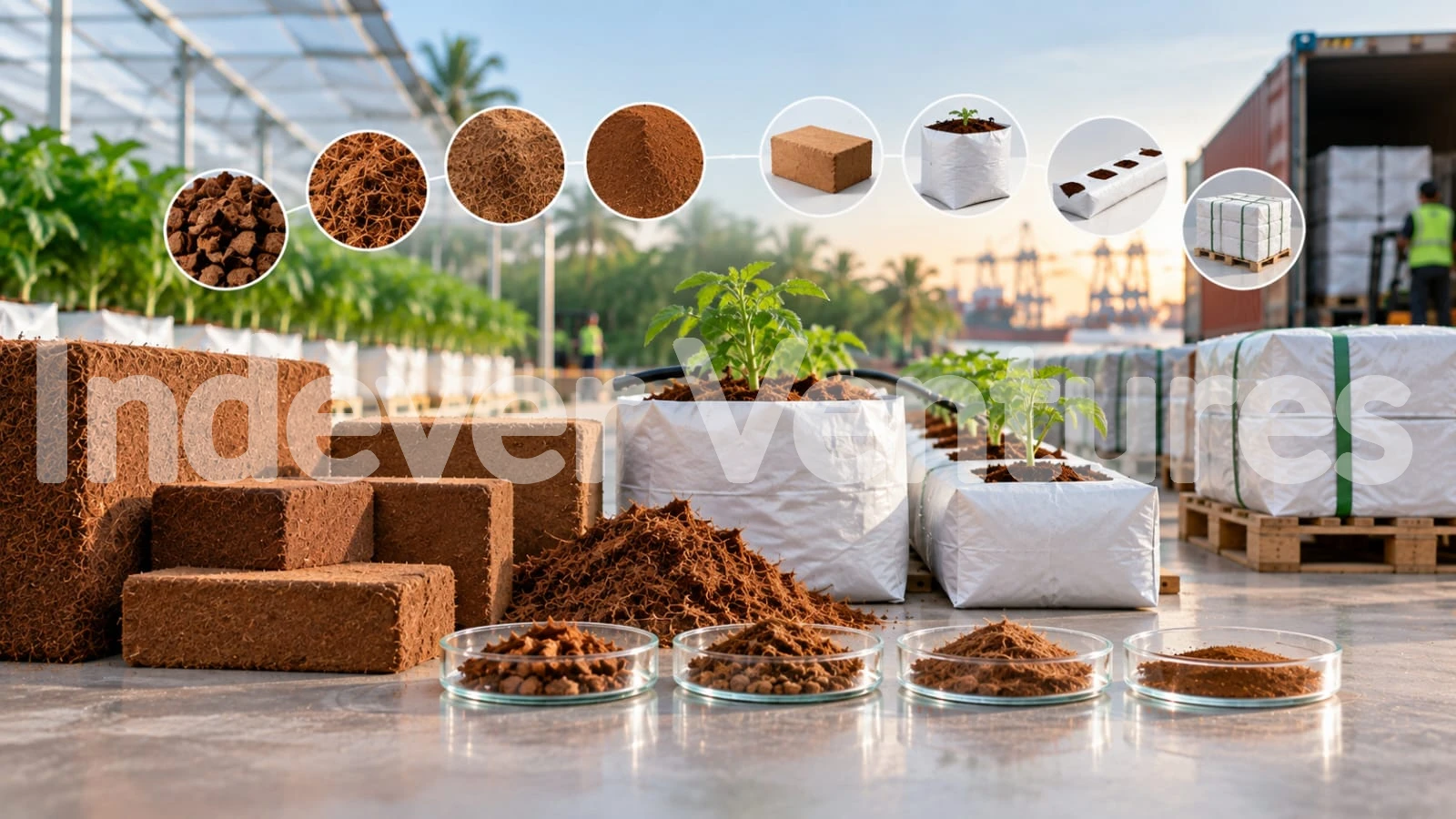 Cocopeat: coir materials, blocks, grow bags and export packaging
